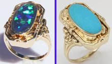 Load image into Gallery viewer, Antique 1920&#39;s Art Deco GREEN/BLUE Opal &amp; Persian Turquoise 10k Solid Gold Cocktail RARE Flip Ring