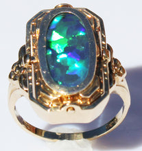 Load image into Gallery viewer, Antique 1920&#39;s Art Deco GREEN/BLUE Opal &amp; Persian Turquoise 10k Solid Gold Cocktail RARE Flip Ring