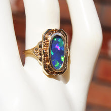 Load image into Gallery viewer, Antique 1920&#39;s Art Deco GREEN/BLUE Opal &amp; Persian Turquoise 10k Solid Gold Cocktail RARE Flip Ring