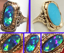 Load image into Gallery viewer, Antique 1920&#39;s Art Deco GREEN/BLUE Opal &amp; Persian Turquoise 10k Solid Gold Cocktail RARE Flip Ring