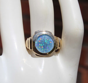 Antique 1920's Art Deco RAINBOW Natural Opal 10k Solid Yellow Gold Men's Ring