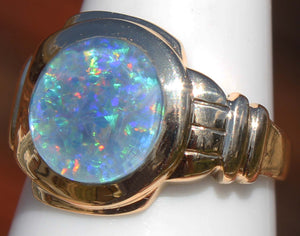 Antique 1920's Art Deco RAINBOW Natural Opal 10k Solid Yellow Gold Men's Ring