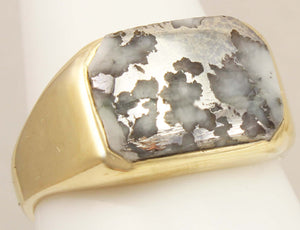 Vintage 1940's VERY RARE Natural Silver in Quartz 10k Solid Yellow Gold Men's Ring