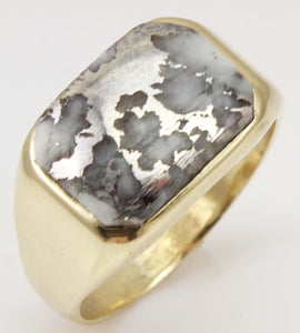 Vintage 1940's VERY RARE Natural Silver in Quartz 10k Solid Yellow Gold Men's Ring