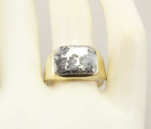 Vintage 1940's VERY RARE Natural Silver in Quartz 10k Solid Yellow Gold Men's Ring