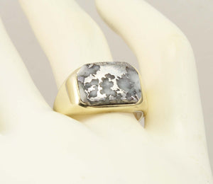 Vintage 1940's VERY RARE Natural Silver in Quartz 10k Solid Yellow Gold Men's Ring