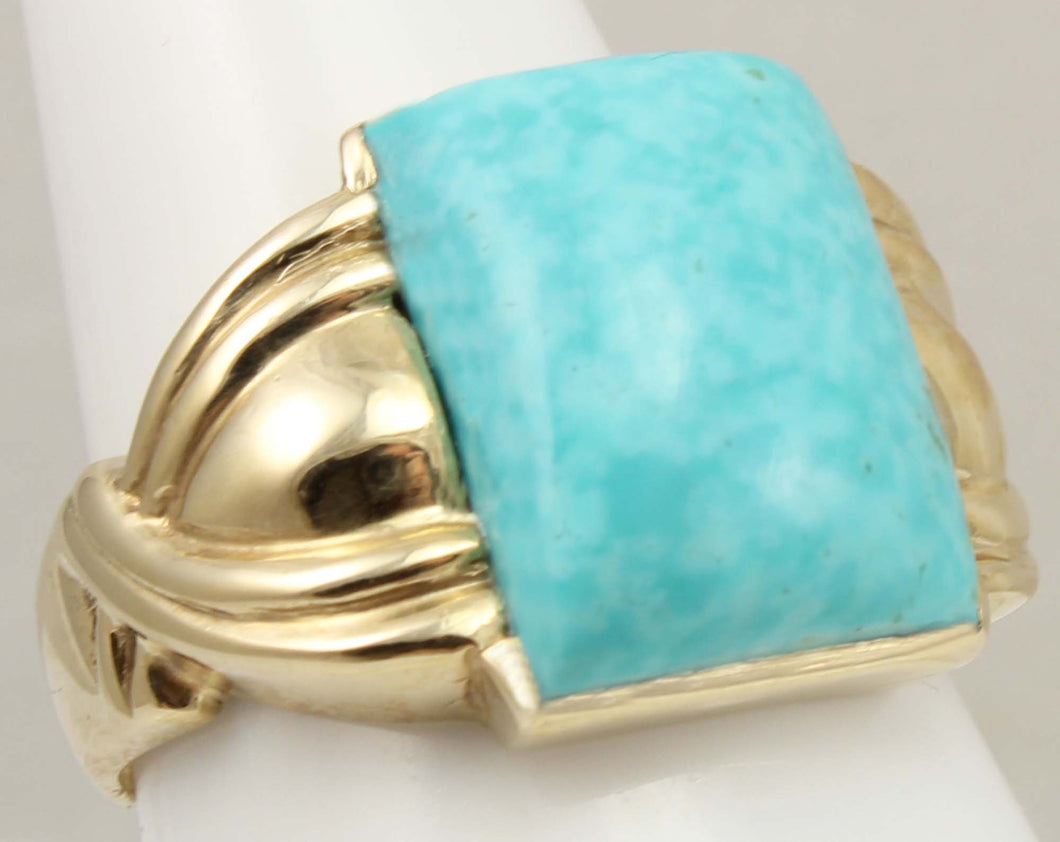 Antique 1920's Art Deco RARE Kingman Birdseye Water Web Natural Turquoise 10k Solid Gold Men's Ring