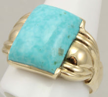 Load image into Gallery viewer, Antique 1920&#39;s Art Deco RARE Kingman Birdseye Water Web Natural Turquoise 10k Solid Gold Men&#39;s Ring