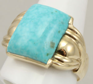 Antique 1920's Art Deco RARE Kingman Birdseye Water Web Natural Turquoise 10k Solid Gold Men's Ring