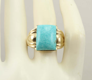 Antique 1920's Art Deco RARE Kingman Birdseye Water Web Natural Turquoise 10k Solid Gold Men's Ring