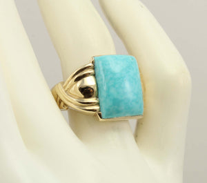 Antique 1920's Art Deco RARE Kingman Birdseye Water Web Natural Turquoise 10k Solid Gold Men's Ring