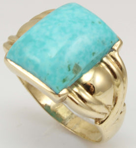 Antique 1920's Art Deco RARE Kingman Birdseye Water Web Natural Turquoise 10k Solid Gold Men's Ring