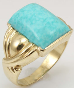 Antique 1920's Art Deco RARE Kingman Birdseye Water Web Natural Turquoise 10k Solid Gold Men's Ring