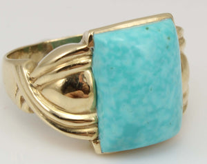 Antique 1920's Art Deco RARE Kingman Birdseye Water Web Natural Turquoise 10k Solid Gold Men's Ring