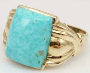 Antique 1920's Art Deco RARE Kingman Birdseye Water Web Natural Turquoise 10k Solid Gold Men's Ring