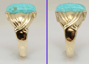 Antique 1920's Art Deco RARE Kingman Birdseye Water Web Natural Turquoise 10k Solid Gold Men's Ring