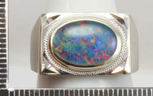 Load image into Gallery viewer, Antique 1920&#39;s Are Deco BRIGHT RAINBOW Black Natural Opal Milgrained 10k Solid White Gold Men&#39;s Ring