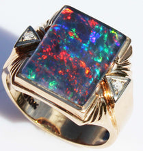 Load image into Gallery viewer, Antique 1920&#39;s Art Deco LARGE RAINBOW RARE Black Natural Opal &amp; Diamond 10k Solid Gold Men&#39;s Ring