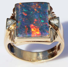 Load image into Gallery viewer, Antique 1920&#39;s Art Deco LARGE RAINBOW RARE Black Natural Opal &amp; Diamond 10k Solid Gold Men&#39;s Ring