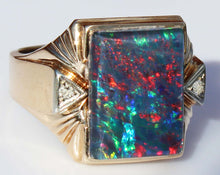 Load image into Gallery viewer, Antique 1920&#39;s Art Deco LARGE RAINBOW RARE Black Natural Opal &amp; Diamond 10k Solid Gold Men&#39;s Ring