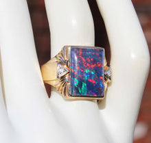 Load image into Gallery viewer, Antique 1920&#39;s Art Deco LARGE RAINBOW RARE Black Natural Opal &amp; Diamond 10k Solid Gold Men&#39;s Ring