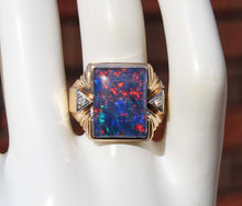 Load image into Gallery viewer, Antique 1920&#39;s Art Deco LARGE RAINBOW RARE Black Natural Opal &amp; Diamond 10k Solid Gold Men&#39;s Ring