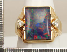 Load image into Gallery viewer, Antique 1920&#39;s Art Deco LARGE RAINBOW RARE Black Natural Opal &amp; Diamond 10k Solid Gold Men&#39;s Ring