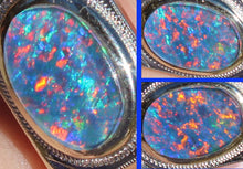 Load image into Gallery viewer, Antique 1920&#39;s Are Deco BRIGHT RAINBOW Black Natural Opal Milgrained 10k Solid White Gold Men&#39;s Ring