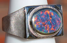 Load image into Gallery viewer, Antique 1920&#39;s Are Deco BRIGHT RAINBOW Black Natural Opal Milgrained 10k Solid White Gold Men&#39;s Ring