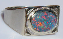 Load image into Gallery viewer, Antique 1920&#39;s Are Deco BRIGHT RAINBOW Black Natural Opal Milgrained 10k Solid White Gold Men&#39;s Ring