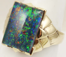 Load image into Gallery viewer, Antique SIGNED ESEMCO Art Deco LARGE BRIGHT RAINBOW RARE Black Natural Opal 10k Solid Gold Mens Ring