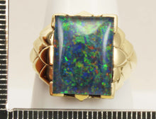 Load image into Gallery viewer, Antique SIGNED ESEMCO Art Deco LARGE BRIGHT RAINBOW RARE Black Natural Opal 10k Solid Gold Mens Ring