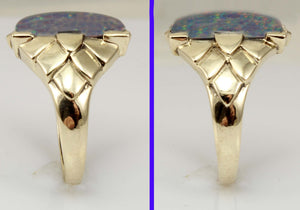 Antique SIGNED ESEMCO Art Deco LARGE BRIGHT RAINBOW RARE Black Natural Opal 10k Solid Gold Mens Ring