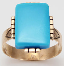 Load image into Gallery viewer, Antique Victorian RARE Natural Persian Turquoise Engraved 14k Solid Rose Gold Ladies Cocktail Ring