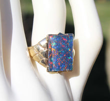 Load image into Gallery viewer, Antique SIGNED ESEMCO Art Deco LARGE BRIGHT RAINBOW RARE Black Natural Opal 10k Solid Gold Mens Ring