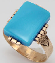 Load image into Gallery viewer, Antique Victorian RARE Natural Persian Turquoise Engraved 14k Solid Rose Gold Ladies Cocktail Ring