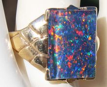 Load image into Gallery viewer, Antique SIGNED ESEMCO Art Deco LARGE BRIGHT RAINBOW RARE Black Natural Opal 10k Solid Gold Mens Ring