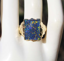 Load image into Gallery viewer, Antique SIGNED ESEMCO Art Deco LARGE BRIGHT RAINBOW RARE Black Natural Opal 10k Solid Gold Mens Ring