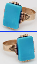 Load image into Gallery viewer, Antique Victorian RARE Natural Persian Turquoise Engraved 14k Solid Rose Gold Ladies Cocktail Ring