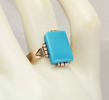 Load image into Gallery viewer, Antique Victorian RARE Natural Persian Turquoise Engraved 14k Solid Rose Gold Ladies Cocktail Ring