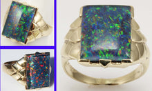 Load image into Gallery viewer, Antique SIGNED ESEMCO Art Deco LARGE BRIGHT RAINBOW RARE Black Natural Opal 10k Solid Gold Mens Ring