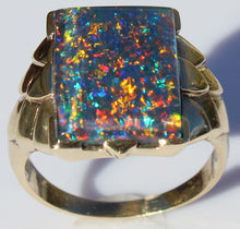 Load image into Gallery viewer, Antique SIGNED ESEMCO Art Deco LARGE BRIGHT RAINBOW RARE Black Natural Opal 10k Solid Gold Mens Ring