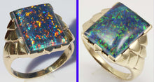 Load image into Gallery viewer, Antique SIGNED ESEMCO Art Deco LARGE BRIGHT RAINBOW RARE Black Natural Opal 10k Solid Gold Mens Ring