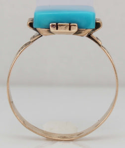 Antique Victorian RARE Natural Persian Turquoise Engraved 14k Solid Rose Gold Ladies Cocktail Ring