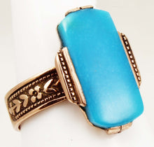 Load image into Gallery viewer, Antique c1890 Victorian RARE Natural Persian Turquoise 14k Solid Rose Gold Ladies Cocktail Ring