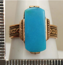 Load image into Gallery viewer, Antique c1890 Victorian RARE Natural Persian Turquoise 14k Solid Rose Gold Ladies Cocktail Ring