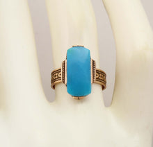 Load image into Gallery viewer, Antique c1890 Victorian RARE Natural Persian Turquoise 14k Solid Rose Gold Ladies Cocktail Ring