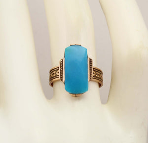 Antique c1890 Victorian RARE Natural Persian Turquoise 14k Solid Rose Gold Ladies Cocktail Ring