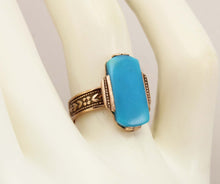 Load image into Gallery viewer, Antique c1890 Victorian RARE Natural Persian Turquoise 14k Solid Rose Gold Ladies Cocktail Ring