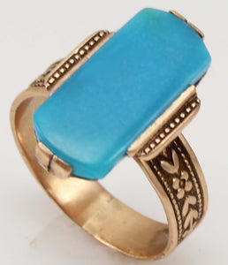 Antique c1890 Victorian RARE Natural Persian Turquoise 14k Solid Rose Gold Ladies Cocktail Ring